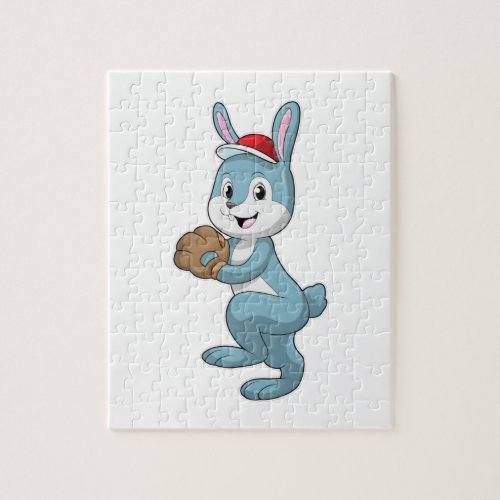 Bunny at Baseball with Baseball glove Jigsaw Puzzle