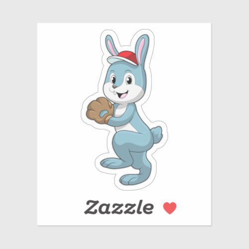 Bunny at Baseball with Baseball glove Sticker