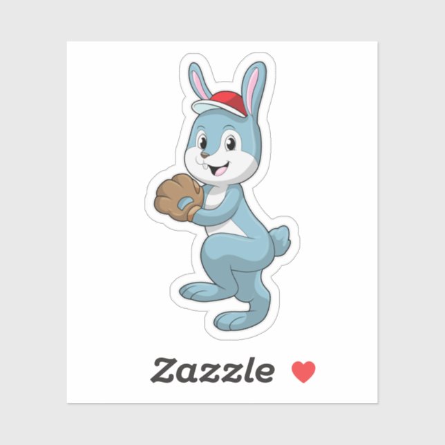 Bunny at Baseball with Baseball glove Sticker (Sheet)