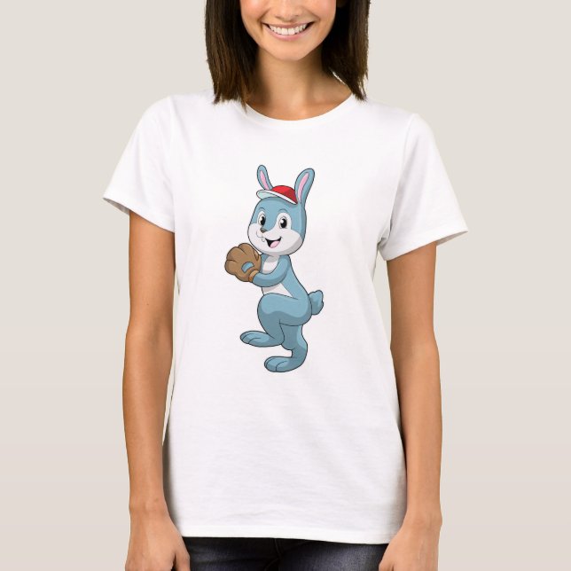 Bunny at Baseball with Baseball glove T-Shirt (Front)
