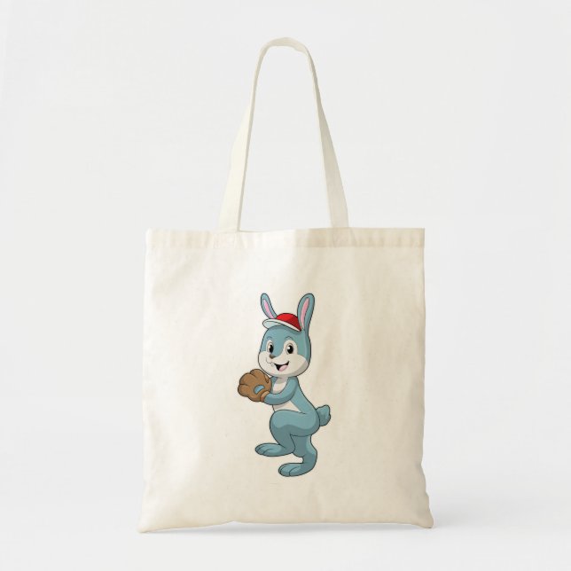 Bunny at Baseball with Baseball glove Tote Bag (Front)
