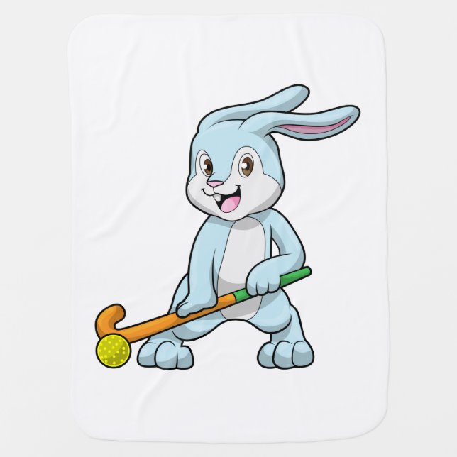 Bunny at Field hockey with Hockey stick Baby Blanket (Front)