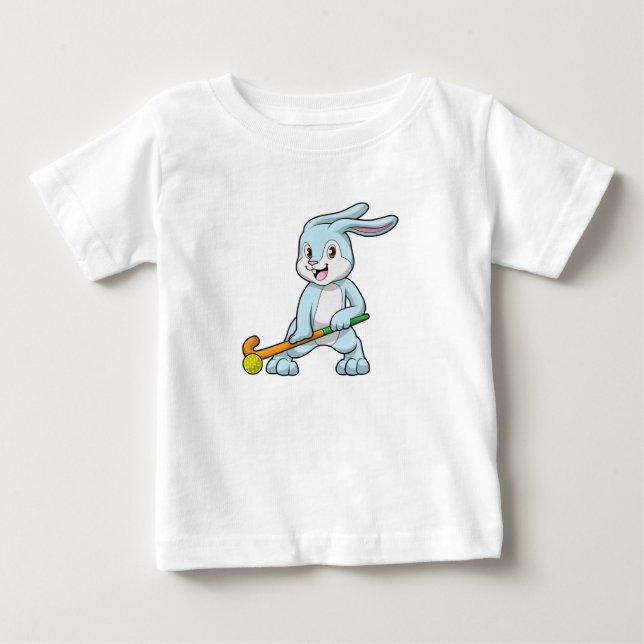 Bunny at Field hockey with Hockey stick Baby T-Shirt (Front)