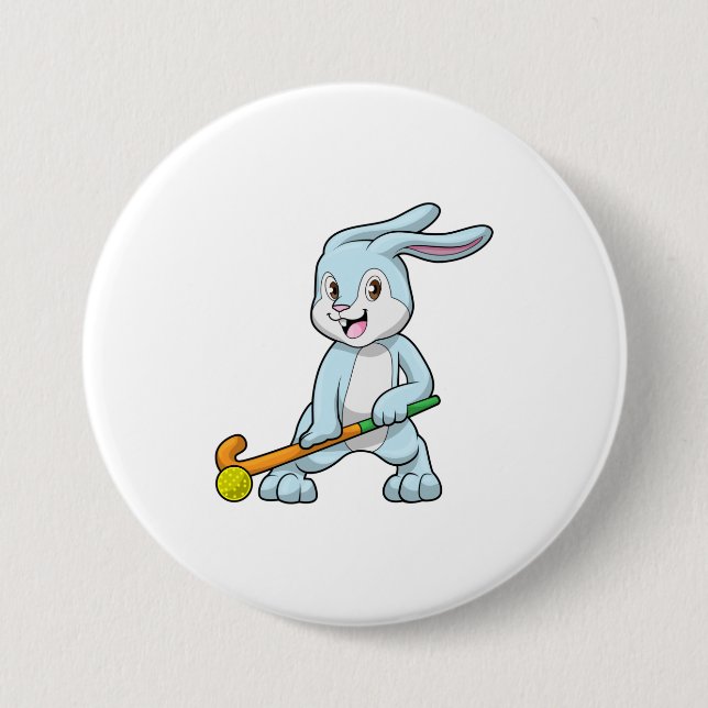 Bunny at Field hockey with Hockey stick Button (Front)