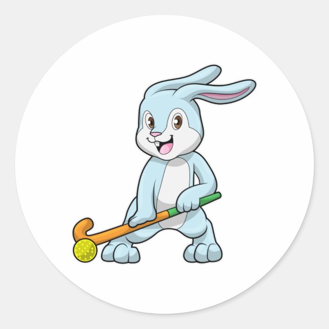 Bunny at Field hockey with Hockey stick Classic Round Sticker (Front)