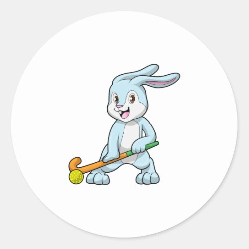 Bunny at Field hockey with Hockey stick Classic Round Sticker