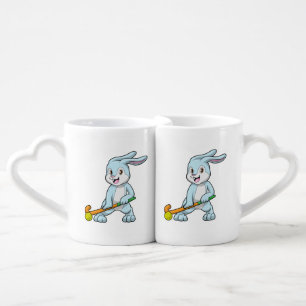 Bunny at Field hockey with Hockey stick Coffee Mug Set