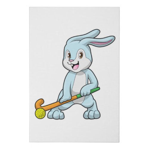 Bunny at Field hockey with Hockey stick Faux Canvas Print