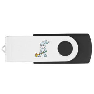 Bunny at Field hockey with Hockey stick Flash Drive