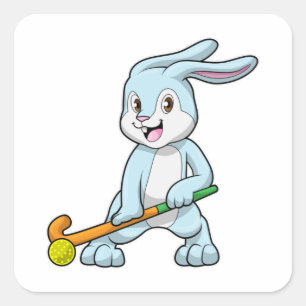 Bunny at Field hockey with Hockey stick Square Sticker