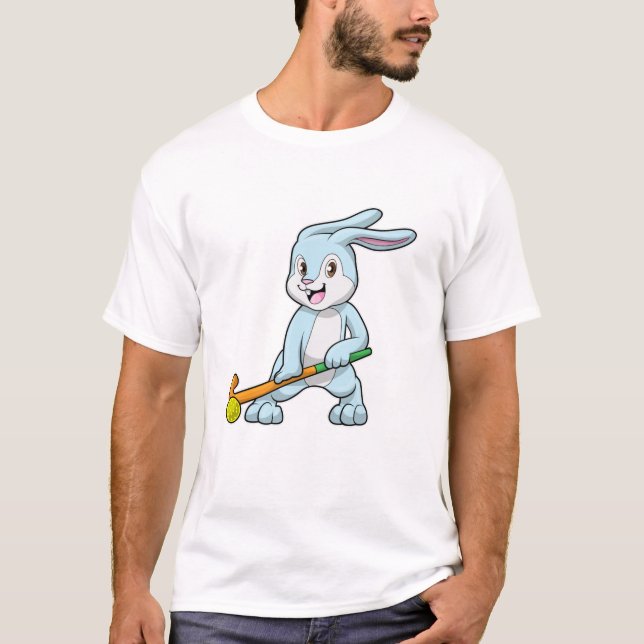 Bunny at Field hockey with Hockey stick T-Shirt (Front)