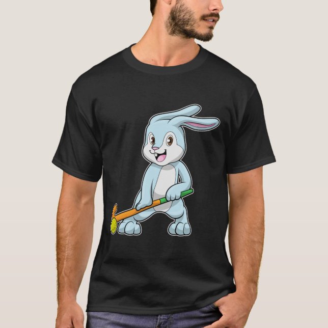 Bunny at Field hockey with Hockey stick T-Shirt (Front)