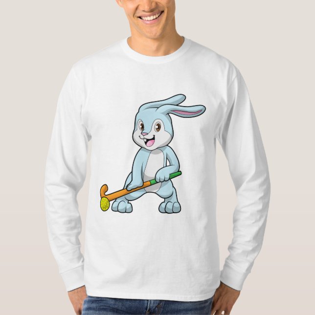Bunny at Field hockey with Hockey stick T-Shirt (Front)