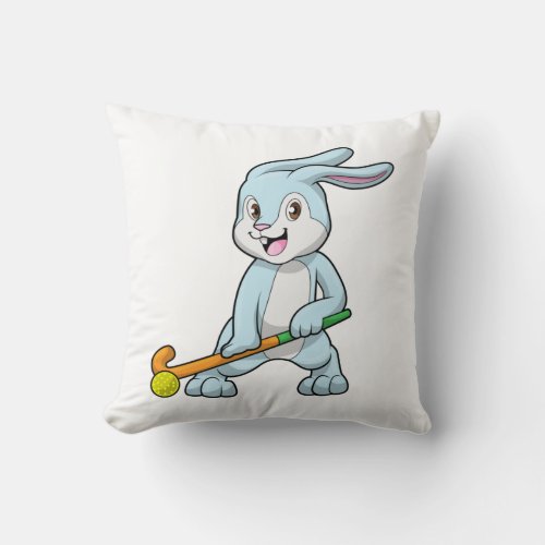 Bunny at Field hockey with Hockey stick Throw Pillow