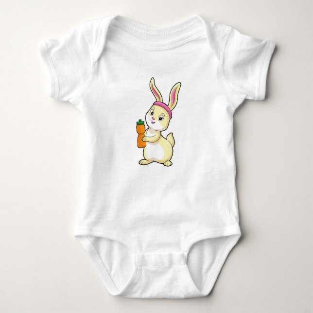 Bunny at Fitness with Drinking bottle Baby Bodysuit (Front)