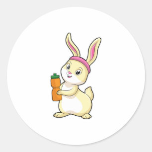 Bunny at Fitness with Drinking bottle Classic Round Sticker