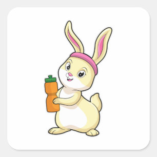 Bunny at Fitness with Drinking bottle Square Sticker