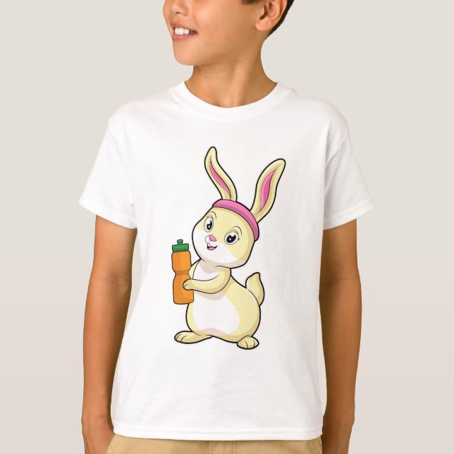 Bunny at Fitness with Drinking bottle T-Shirt (Front)