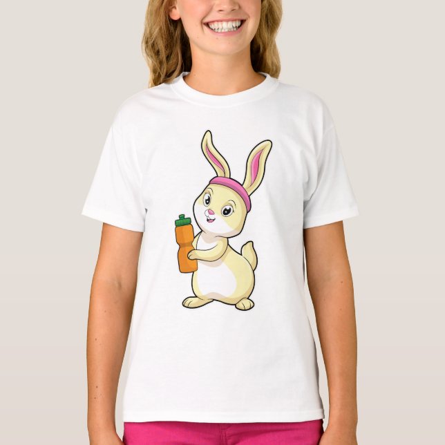 Bunny at Fitness with Drinking bottle T-Shirt (Front)