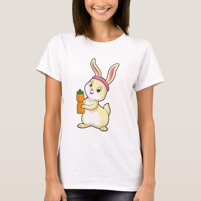Bunny at Fitness with Drinking bottle T-Shirt (Front)