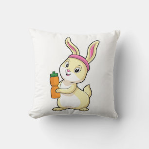 Bunny at Fitness with Drinking bottle Throw Pillow
