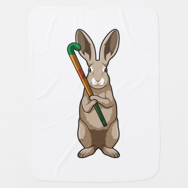 Bunny at Hockey with Hockey stick Baby Blanket (Front)