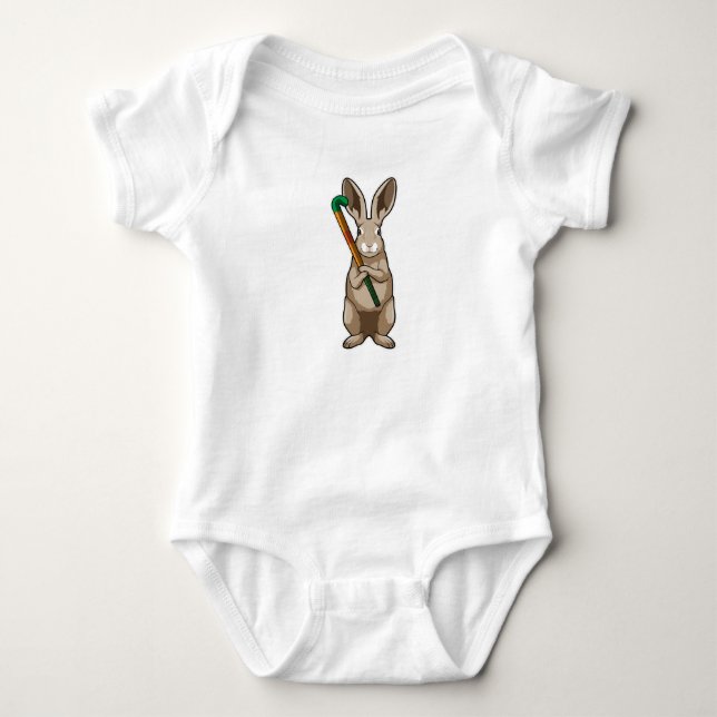 Bunny at Hockey with Hockey stick Baby Bodysuit (Front)