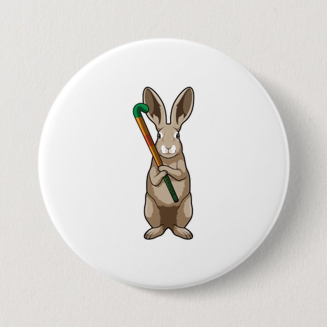 Bunny at Hockey with Hockey stick Button (Front)