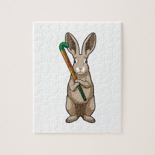 Bunny at Hockey with Hockey stick Jigsaw Puzzle