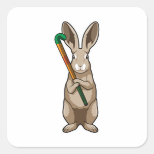 Bunny at Hockey with Hockey stick Square Sticker