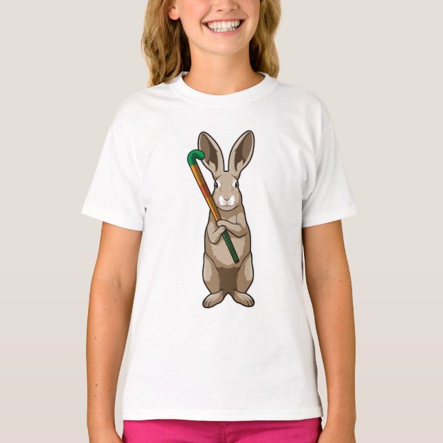 Bunny at Hockey with Hockey stick T-Shirt (Front)