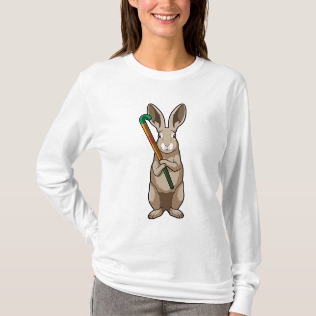 Bunny at Hockey with Hockey stick T-Shirt (Front)