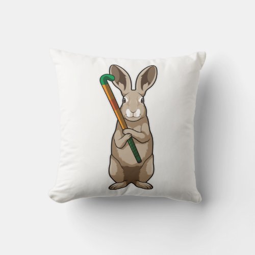 Bunny at Hockey with Hockey stick Throw Pillow