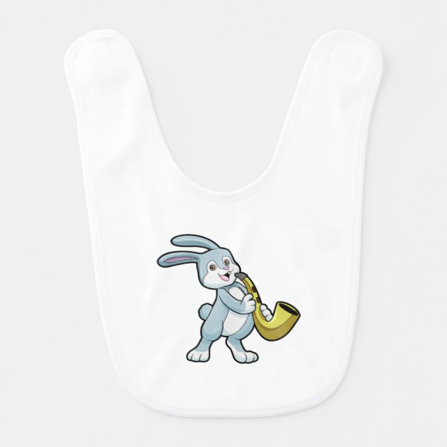 Bunny at Music with Saxophone Baby Bib (Front)