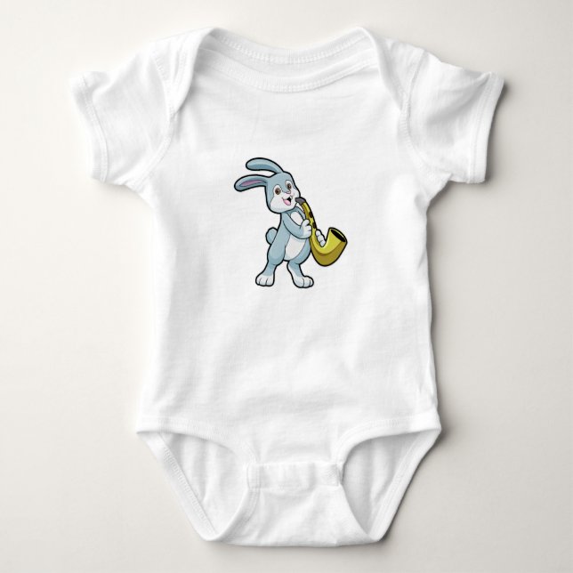 Bunny at Music with Saxophone Baby Bodysuit (Front)
