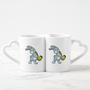 Bunny at Music with Saxophone Coffee Mug Set