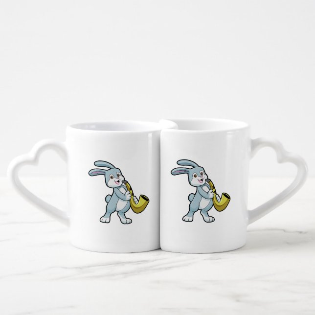 Bunny at Music with Saxophone Coffee Mug Set (Front Nesting)