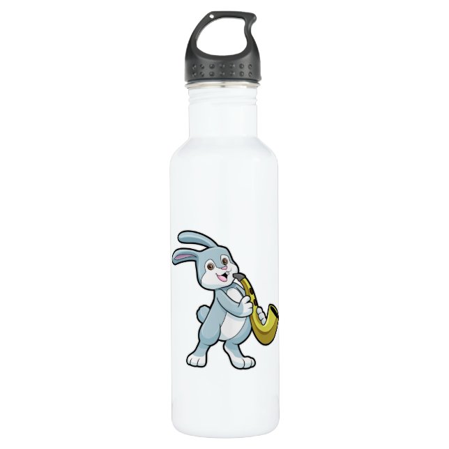 Bunny at Music with Saxophone Stainless Steel Water Bottle (Front)