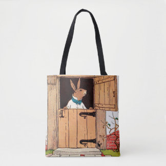 bunny at the door print tote bag
