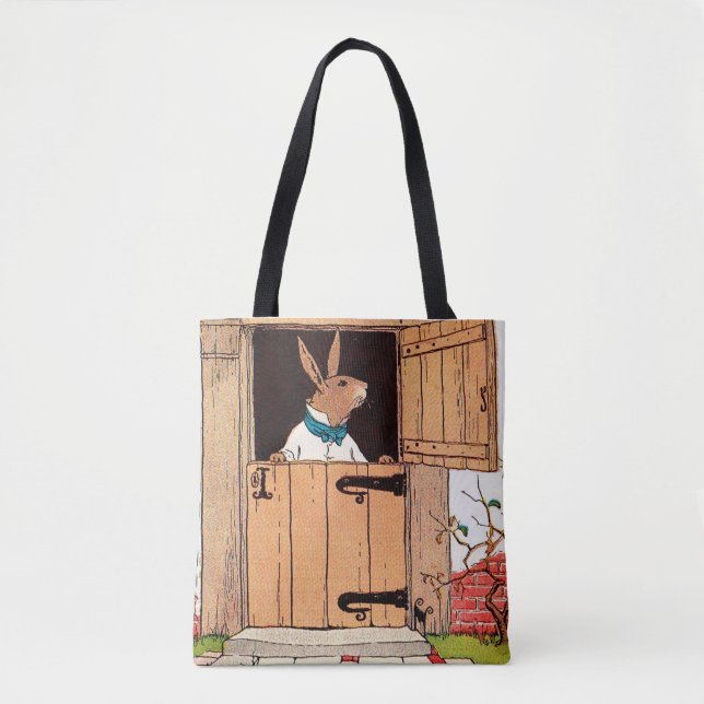 bunny at the door print tote bag (Front)
