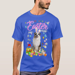 Bunny Australian Shepherd Dog Happy Easter Eggs T-Shirt