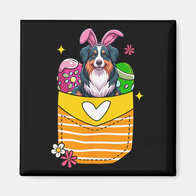 Bunny Australian Shepherd Easter Chocolate Eggs In Magnet (Front)