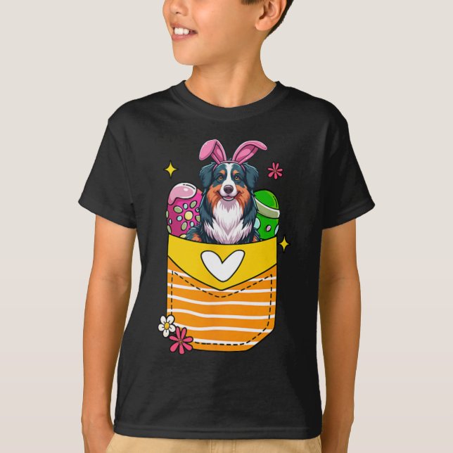 Bunny Australian Shepherd Easter Chocolate Eggs In T-Shirt (Front)