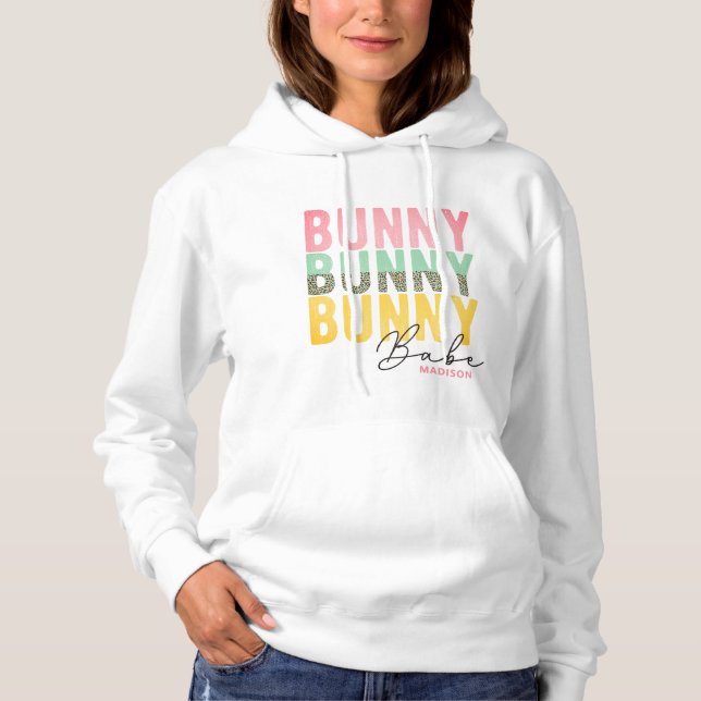 Bunny Babe Cute Modern Girly Easter Personalized Hoodie (Front)