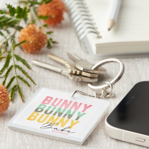 Bunny Babe Cute Modern Girly Easter Personalized Keychain