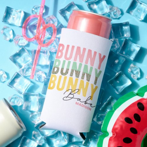 Bunny Babe Cute Modern Girly Easter Personalized Seltzer Can Cooler