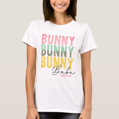 Bunny Babe Cute Modern Girly Easter Personalized T_Shirt