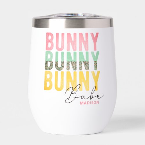 Bunny Babe Cute Modern Girly Easter Personalized Thermal Wine Tumbler