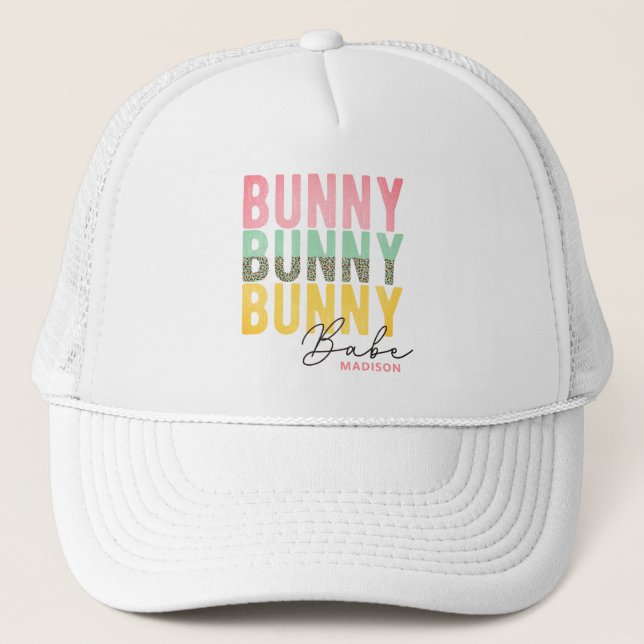 Bunny Babe Cute Modern Girly Easter Personalized Trucker Hat (Front)