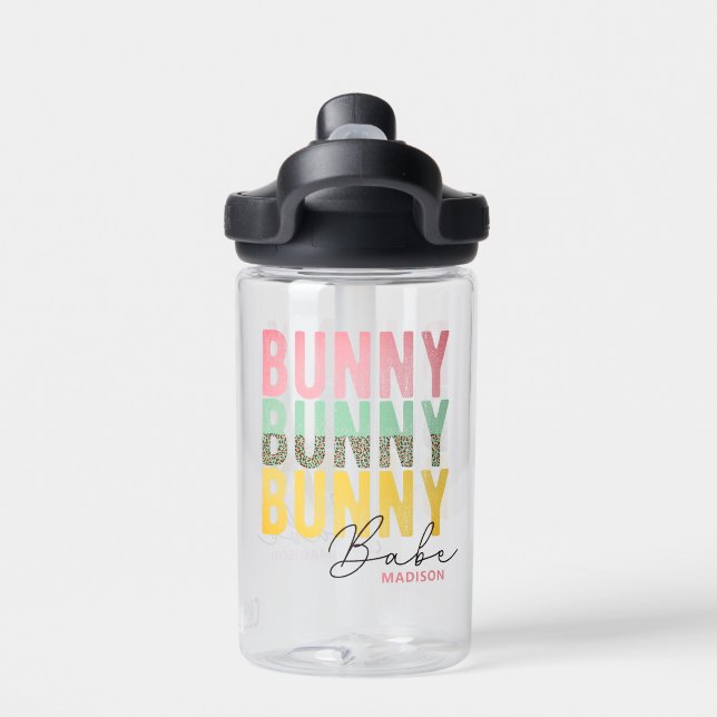 Bunny Babe Cute Modern Girly Easter Personalized Water Bottle (Back)